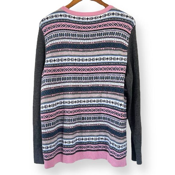 Talbots Women's XL Gray Pink Fair Isle Knit Casual Sweater Soft Lambswool Blend - Picture 7 of 8